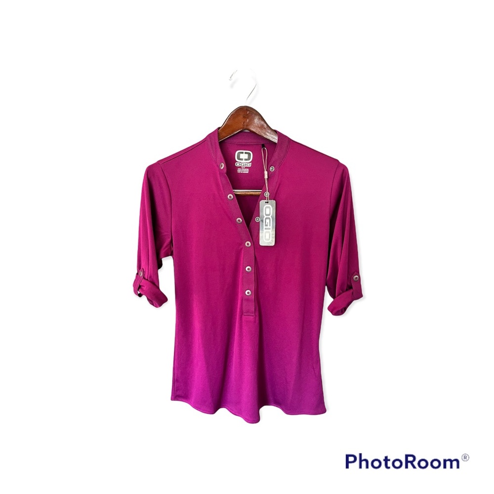 Ogio Rasberry polo 3/4 sleeve NWT half button polyester small